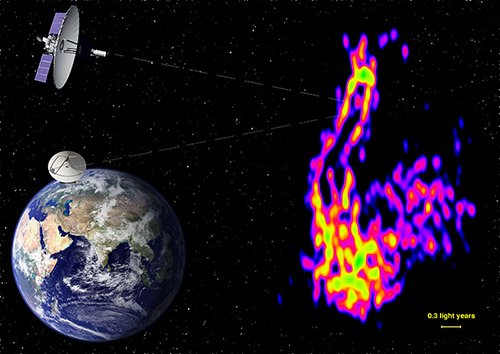 A telescope larger than the Earth makes a sharp image of the formation of black hole jets in the core of a radio galaxy