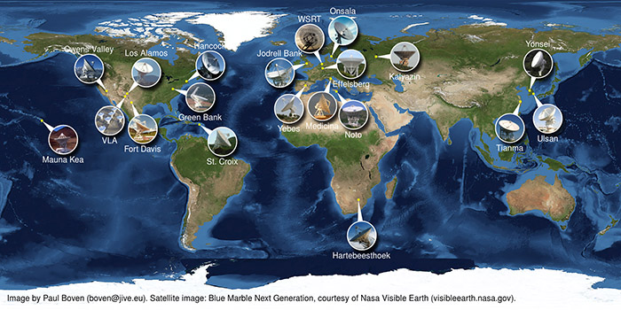 Part of the global network of ground radio telescopes that participated in the observations.